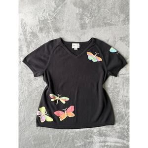 Vintage Y2K Butterfly Knit Sweater Top Medium Fairy Grunge Whimsigoth Stretchy